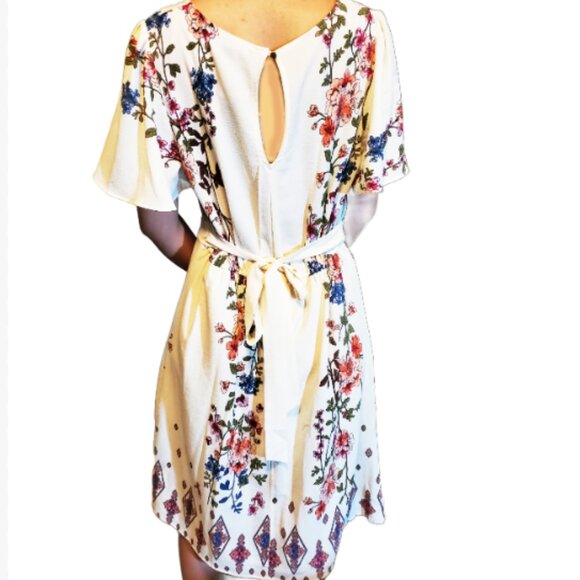 NEW HeartSoul Beige with Multicolor Flower Designed Comfort Jumpsuit Dress SZ L - Picture 4 of 8